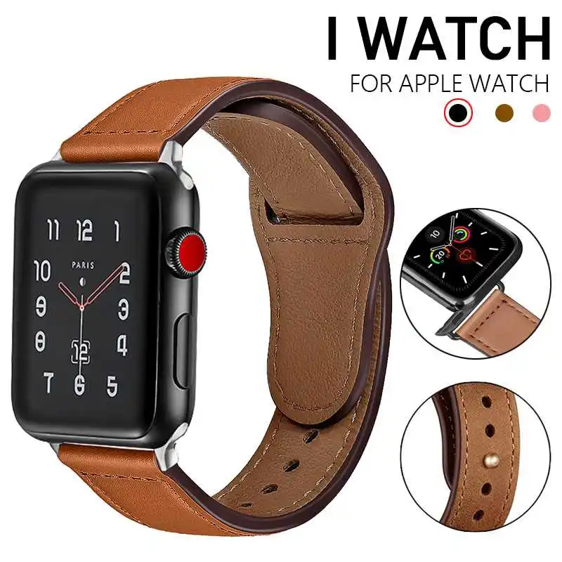 

Mokoemi Simplicity Leather Strap For Apple Watch Series 6 5 4 3 2 SE iWatch Band Smart Watch Wristband Bracelet WatchBand