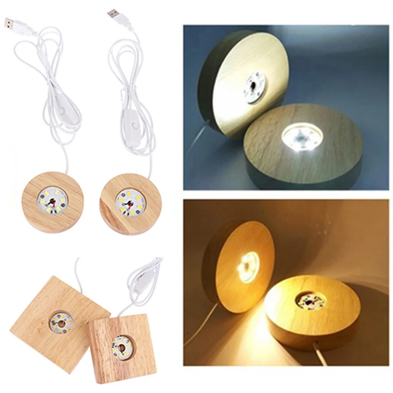 

1PC 7cm Wooden LED Light Dispaly Base Wooden Night Lamp Base LED Light Display Crystal Ball Wood Luminous Base