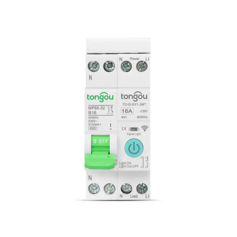 

Умный автоматический выключатель TUYA MCB Wi-Fi с измерением 1P, 32 А, DIN-рейка для умного дома, переключатель с дистанционным управлением через приложение TONGOU,Smart Life