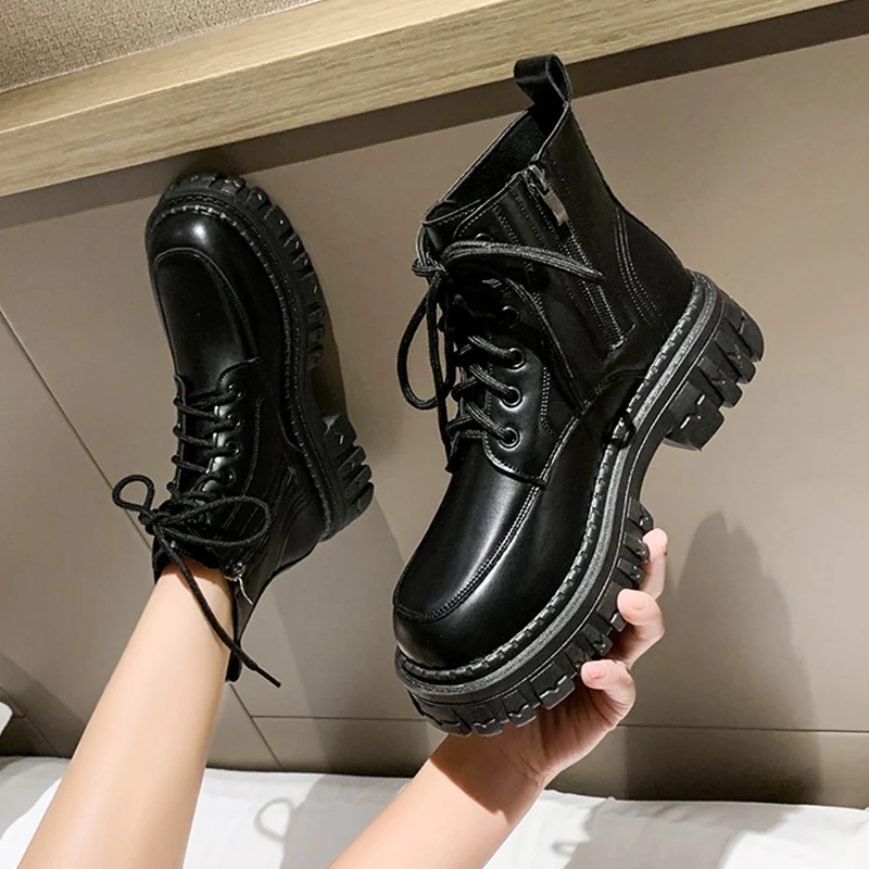 

Shoes White Ankle Boots Boots-Women Round Toe Zipper Low 2022 Lolita Ladies Med Black Autumn Rubber Rock Fabric Hoof Heels Basi