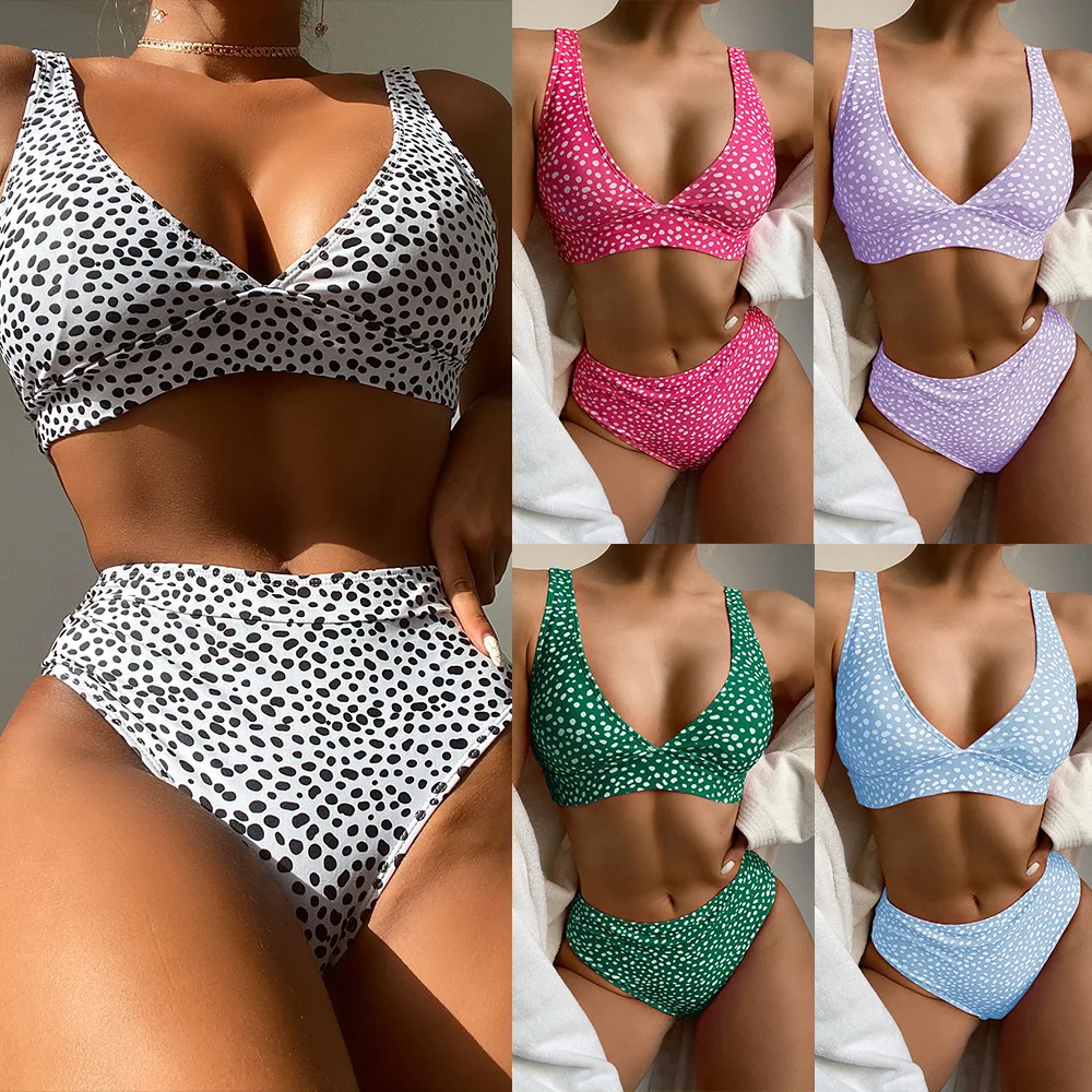 

Sexy Bikini High Waist Pleated V-neckline Swimsuit Female Swimwear Women Bikini Set Bather Beachwear for Bathing Suit