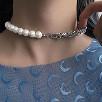 kpop stainless steel chains beads pearl choker necklace silver color goth chocker jewelry collar necklaces for women wholesale