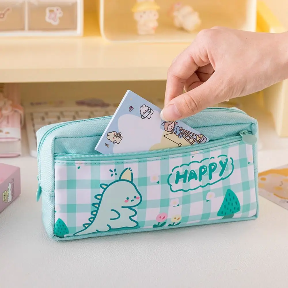 

Desktop Storage Cartoon Plaid Pencil Bag Large Capacity Korean Style Student Stationery Bag Stationery Holder Zipper