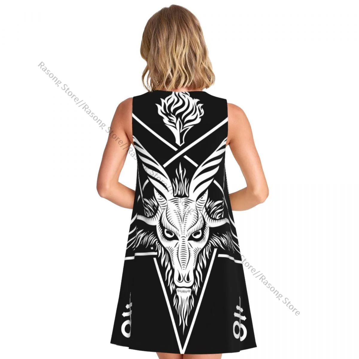 Платье без рукавов с круглым вырезом и пентаграммой Люцифер Бафомет женское