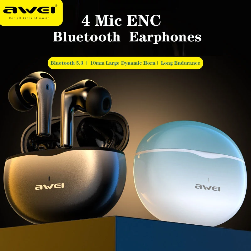 

Awei T62 4 микрофона ENC наушники Bluetooth 5,3 наушники-вкладыши TWS беспроводные наушники HiFi музыка Спорт Водонепроницаемая ENC гарнитура