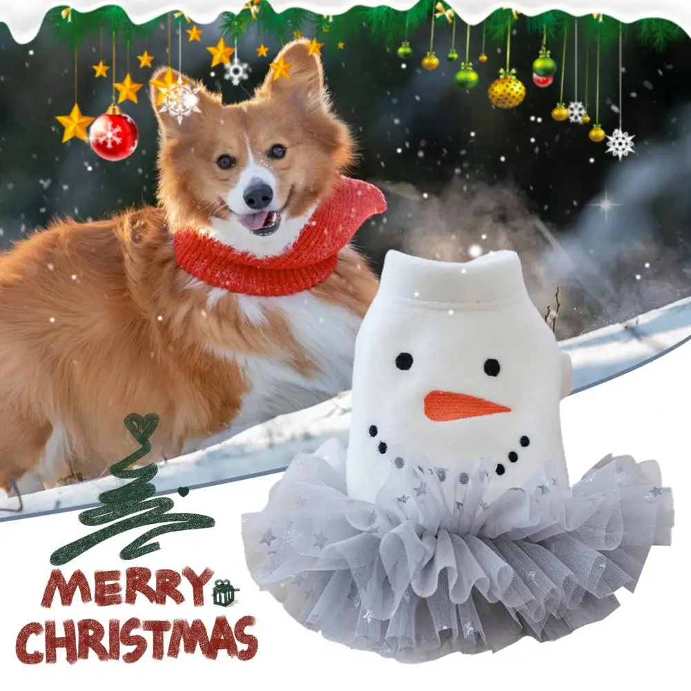 

Lovely Pet Skirt Snowman Print Eye-catching Christmas Festival Pet Dress Polyester Pet Christmas Dress for Winter