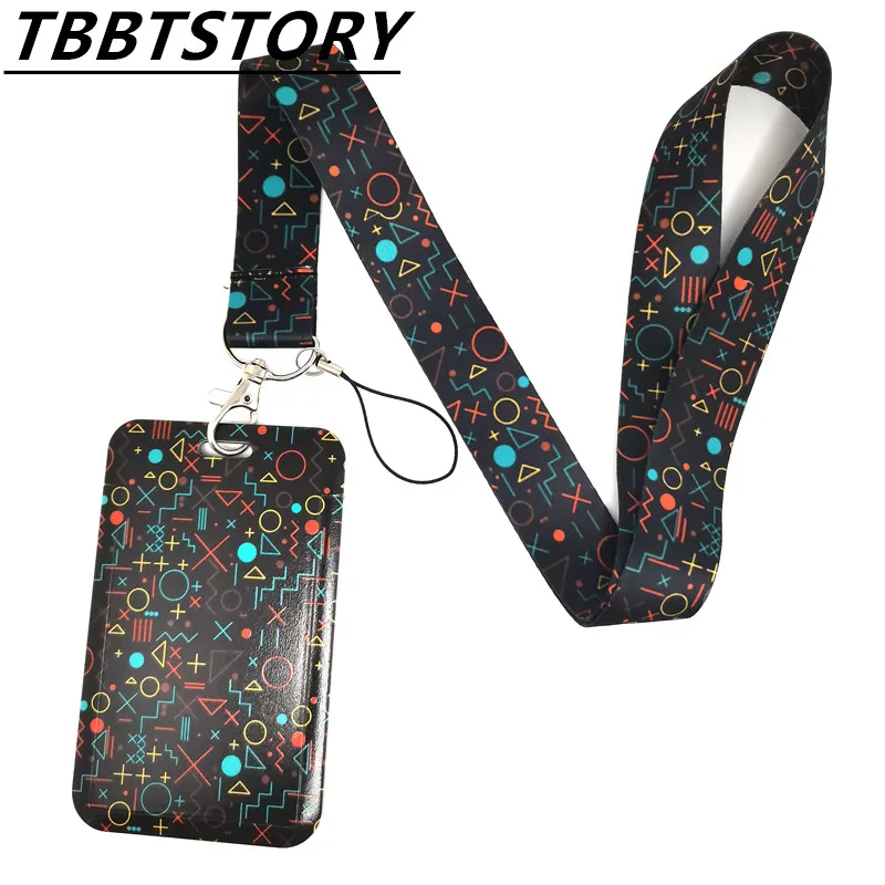 

Geometry Print Cartoon Cool Keychain Lanyard Neck Strap For Keys Bank Card Bus ID Holder Identity Badge Mobile Phone Rope Ribbon