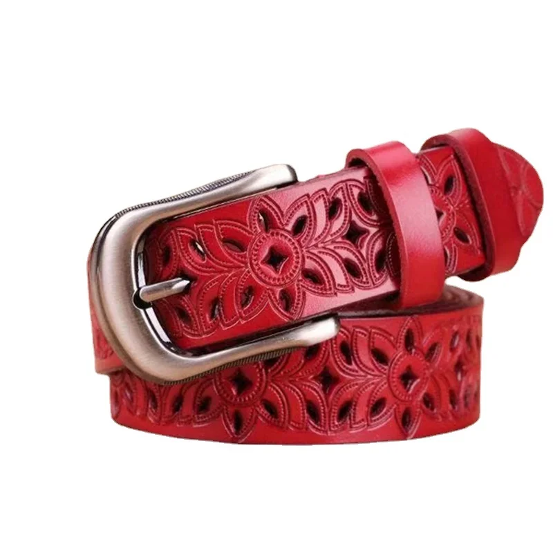 

New Ladies Vintage Fashion Pin Buckle Belt High Quality Women Cutout Pattern Belt Luxury Belt Designer
