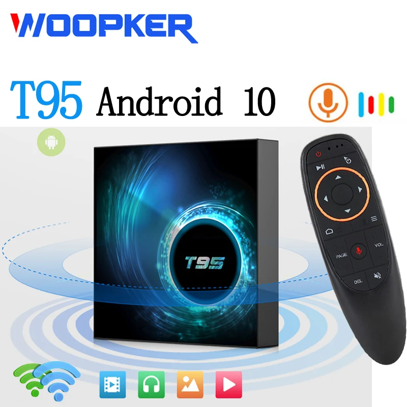 

WOOPKER 2022 T95 Dual-Band Latest Smart Tv Box Android 10.0 6k 2.4G & 5G Wifi 3D Voice 32GB 64GB128GB Quad Core Set-Top Box