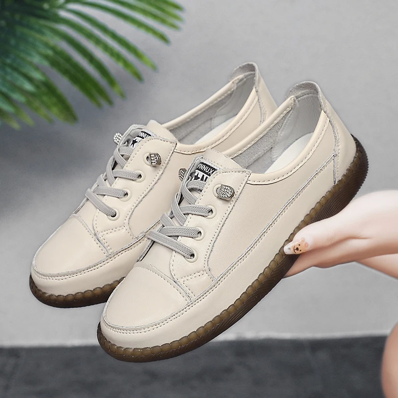 2022 New Women Genuine Leather Sneakers Spring High-top Casual Shoes Autumn First Layer Cowhide Ladies High Top Vulcanized |