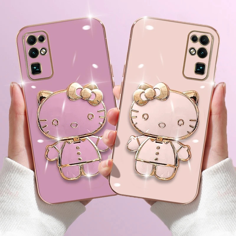 Роскошный зеркальный чехол Hello Kitty для Huawei P20 P30 Pro P40 Lite 5G P50 P60 Mate 20 20X 30 40 50 Y6P Y9 Prime 2019, чехол