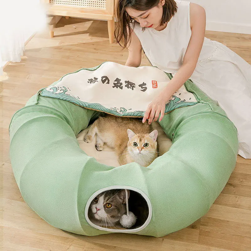 

Rabbit Use Tube Foldable Play Tunnel Kitten Double Cat Toys Ferrets Cat Bed House Interactive Cat Puppy Toy Pet Collapsible