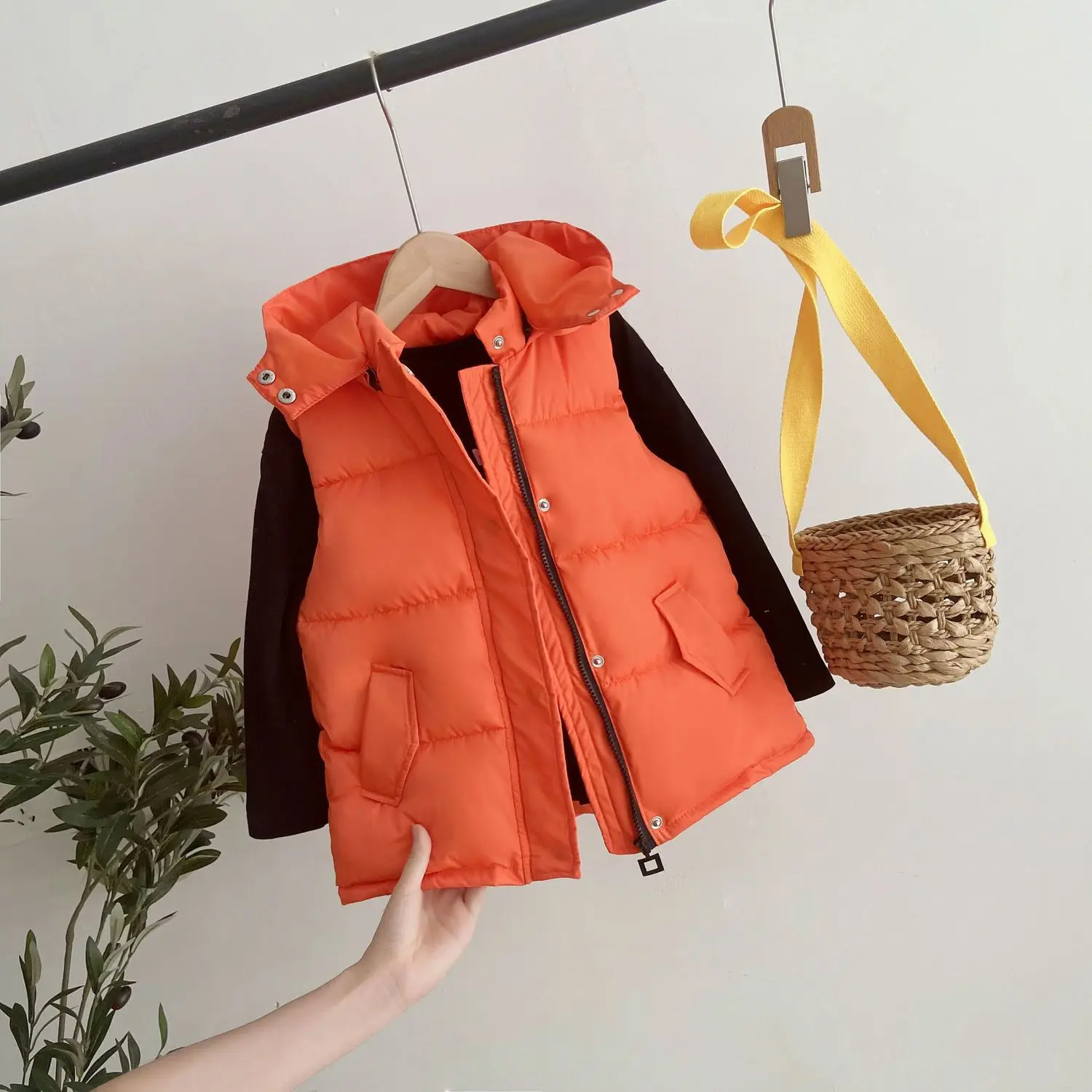 

Жилет пуховой однотонный для мальчиков и девочек, из хлопка, на осень/зиму, E120, 2023