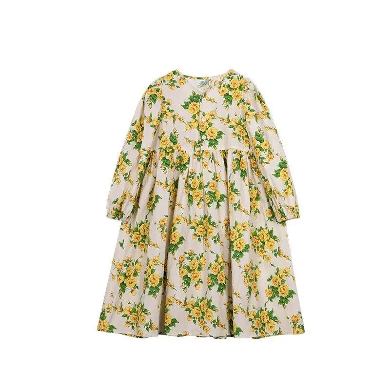 

2023 винтажное Цветочное платье для девочек, весенняя одежда для маленьких принцесс, милое платье для кукол, корейские дети, #2500