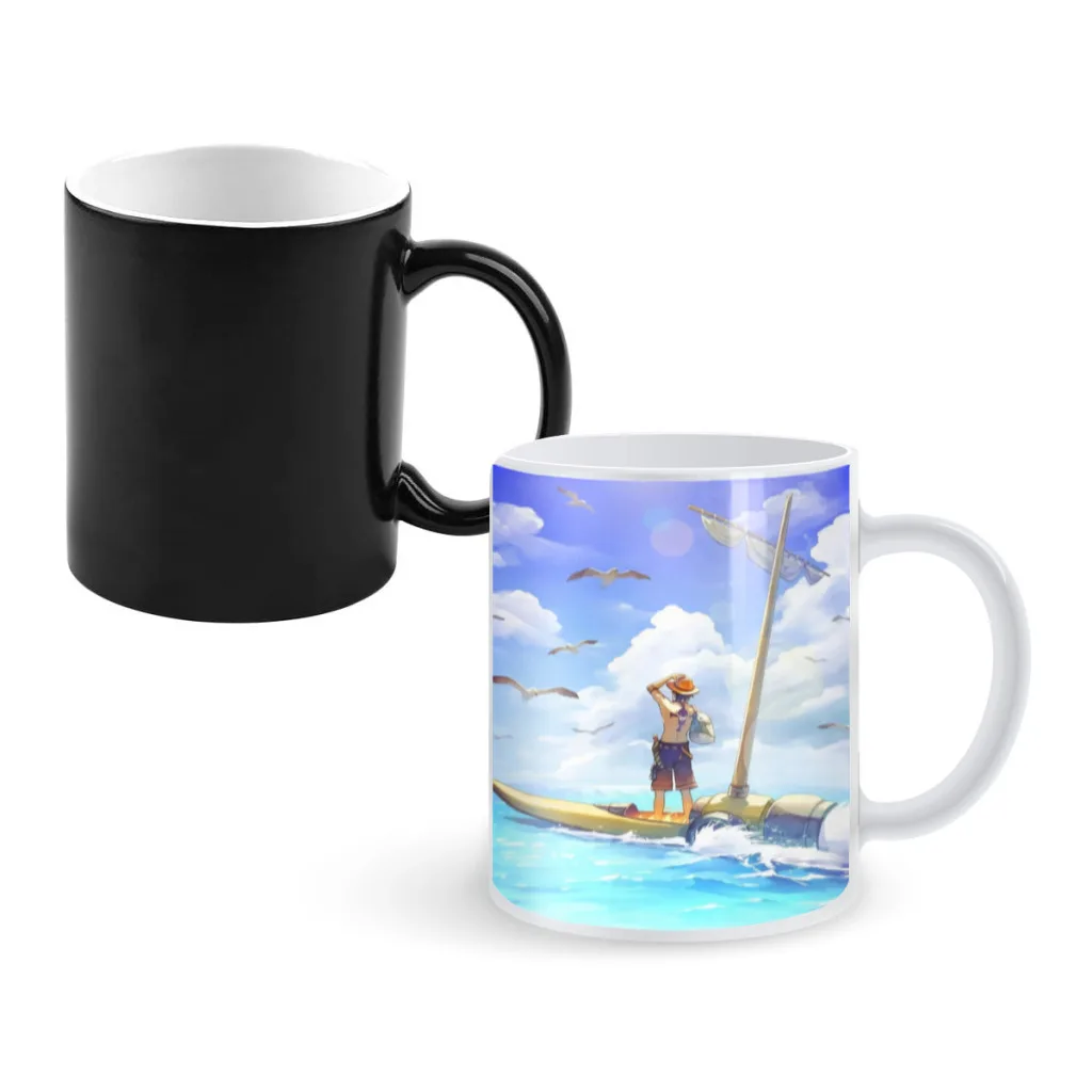 

One-Piece-Luffy-Anime-Creative Ceramic Coffee Mugs Heat Color Changing Milk Tea Cup ColorCup for Birthday Gifts