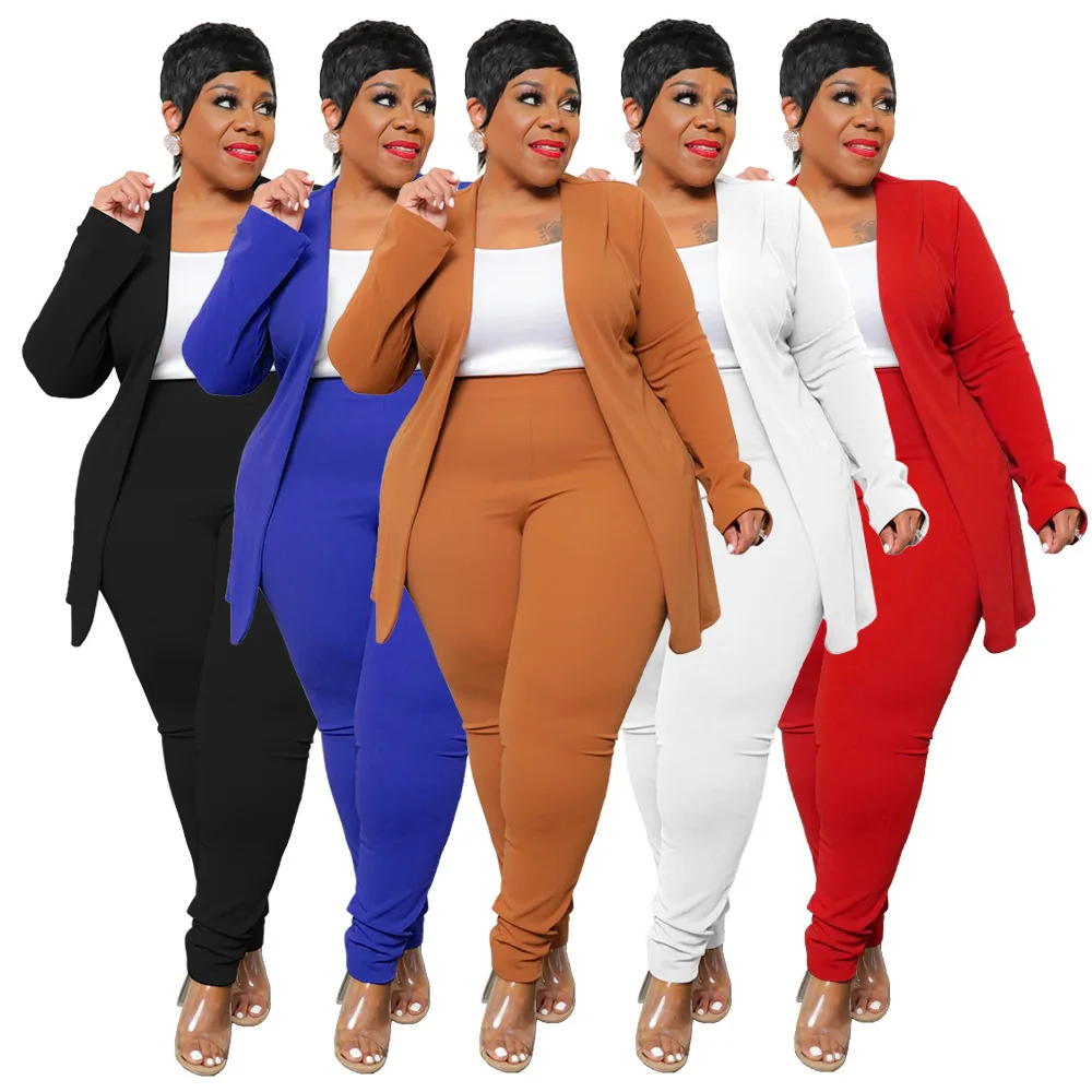 

Fashion Plus Size 2 Piece Set 4XL Women Matching Suits Sets Blazer Coats Tops Suit Pants Underwear Sets Office Lady Suit Sets