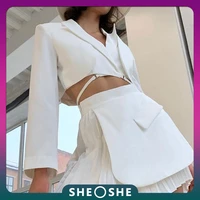 sexy hot girl short short suit for women 2022 summer black white lace up cardigan fake two pieces lady casual suit outwear