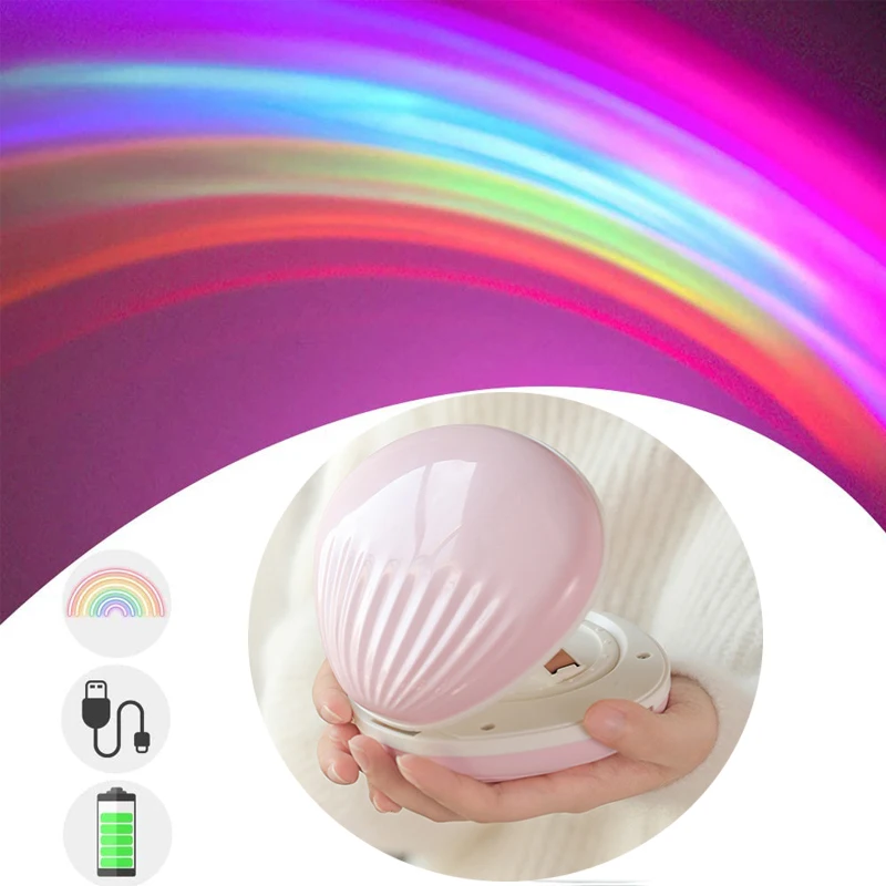 Rainbow Projection Night Light Creative Colorful Shell Projector Lamp Atmosphere Lamp Living Room Bedroom Decoration Kids Gifts