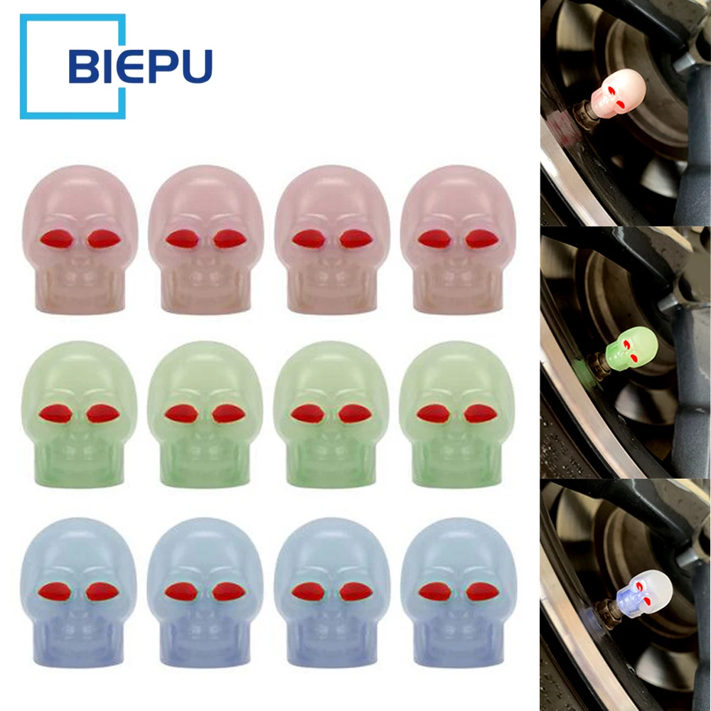 

4Pcs/Set Skull Car Tire Valve Stem Caps Luminous Air Caps Cover Universal for Cars, SUVs, Bike, Trucks and Motorcycles