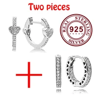 100 925 %d1%81%d0%b5%d1%80%d1%8c%d0%b3%d0%b8 silver pan earrings fashion heart with crystal 2 piece set pan earrings for women wedding gift fashion jewelry