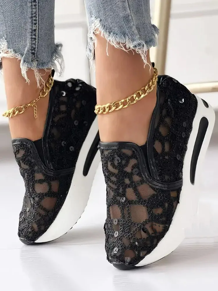 Platform Wedges women's Sneakers Embroidery Mesh Vulcanizes Shoes For Women Spring Summer Shoes Woman Free Shipping