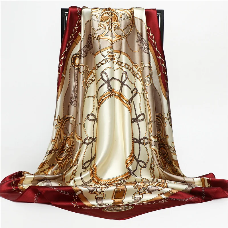 

90x90cm Luxury Brand Silk Scarf Women Square Bandanna Designer Fashion Wrap Handkerchief Foulard Tie Neck Muffler Female Shawl