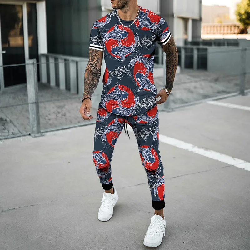 New Fashion Tracksuit Suit Chinese Style Koi Fish High Quality All-match Outfits 3D Printed Breathable Casual 2 Piece Sets