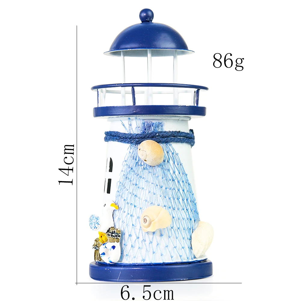 Nautical Ocean Flash Lighthouse Fishing Net Starfish Metal Beacon Tower Ornaments Figurines Crafts Paperweight Home Decor