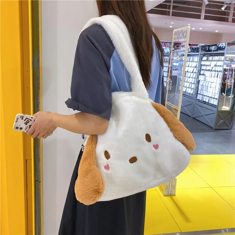 

Корейский женский милый плюшевый рюкзак на плечо с собакой, новинка 2023, мультяшная контрастная сумка, модный смешной рюкзак для женщин