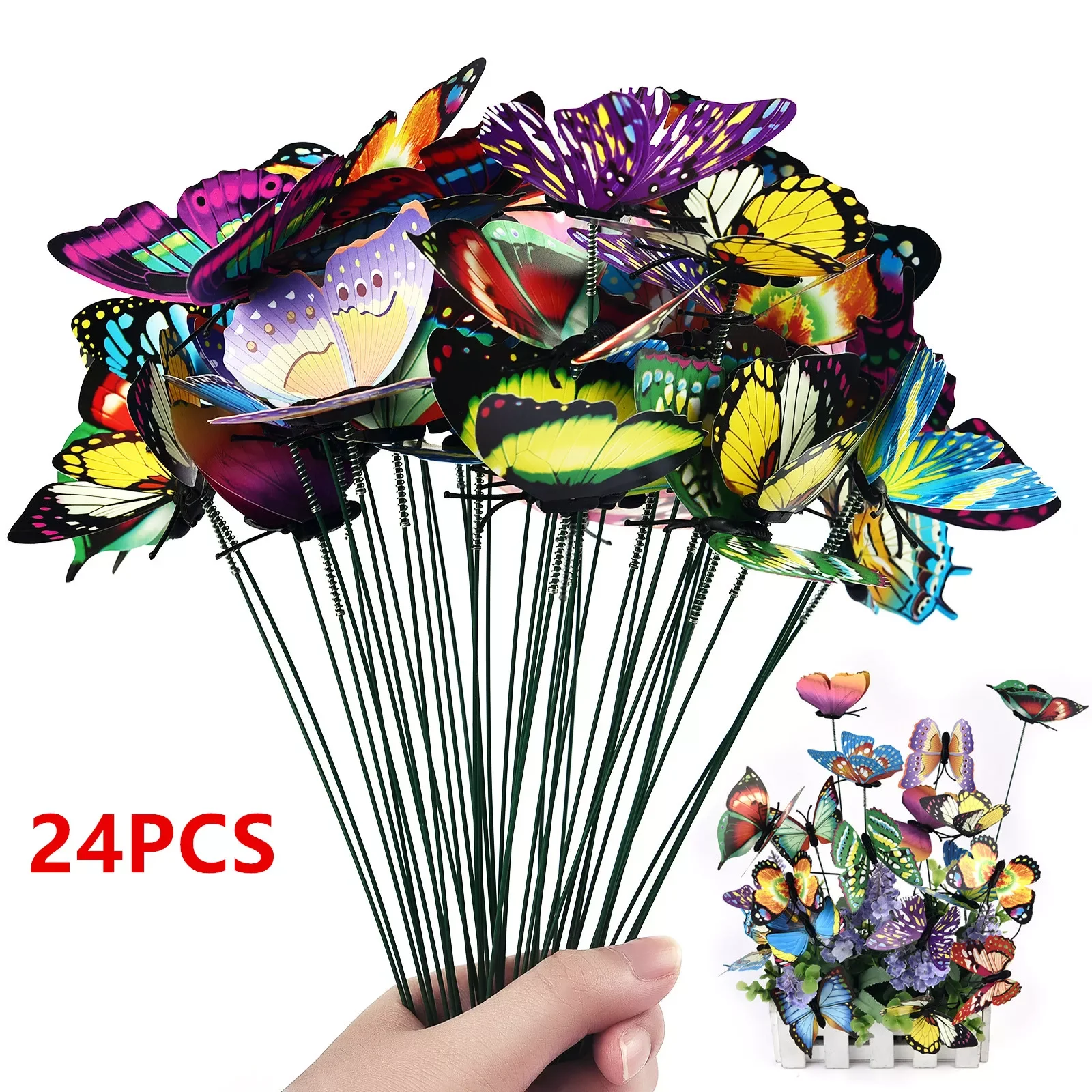 

24Pcs/set Butterflies Garden Yard Planter Colorful Whimsical Butterfly Stakes Decoracion Outdoor Decor Flower Pots Decoration