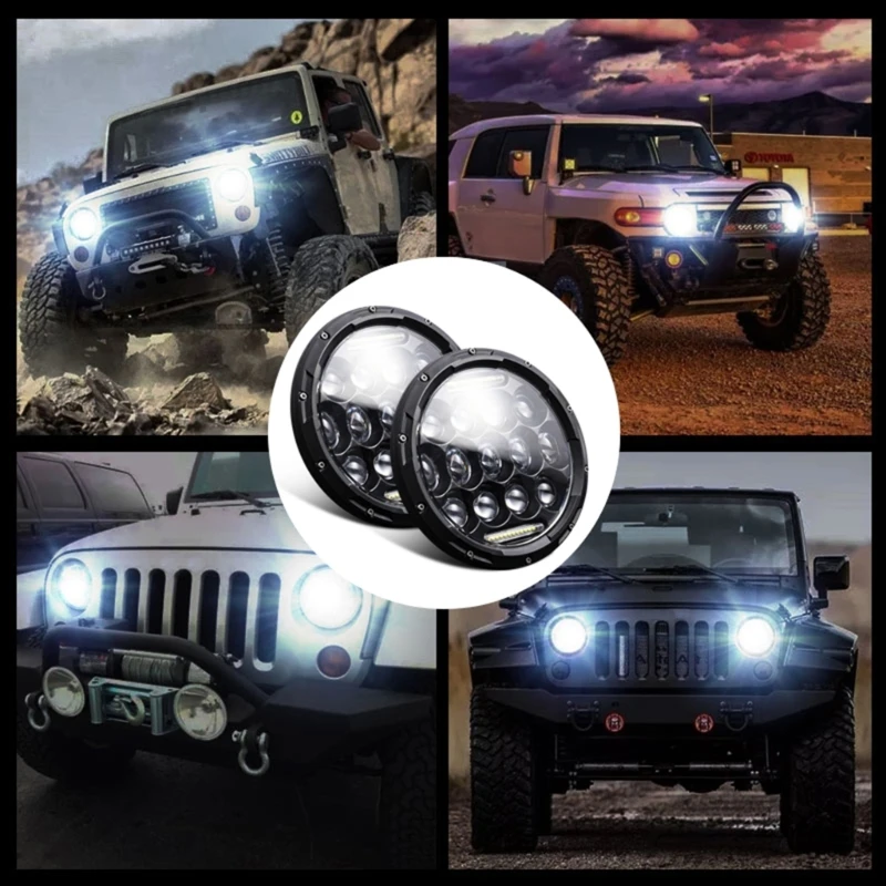 

D7WD 7'' LED Headlamp Round Headlights with Hi/Lo Beam DRL Angel Eye Universal Fog Light Replacement for TJ LJ 1997-2018