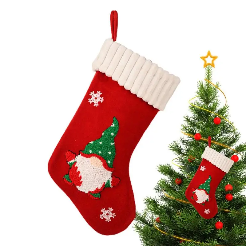 

Christmas Stockings Large Felt Christmas Socks Decoration 3D Gnome Cuff Gift Bags Decorative Christmas Decor With Lanyard For