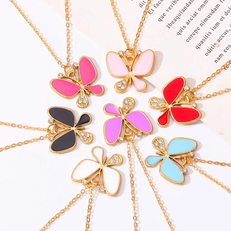 

Kpop Colorful Zircon Butterfly Pendant Necklace Women's Sweet Clavicle Chain Jewelry Party Cocktail Accessories Gifts Wholesale