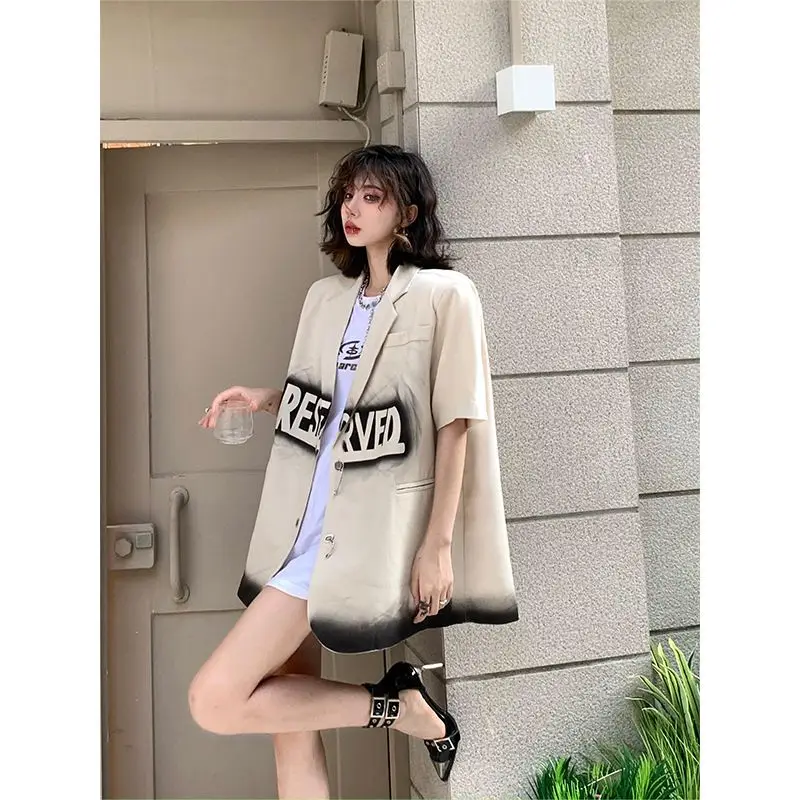 Short Sleeves Blazer Women Casual Letter Print Loose Jacket Spring Summer Coat Korean Fashion Tops Luxury Designer Clothing