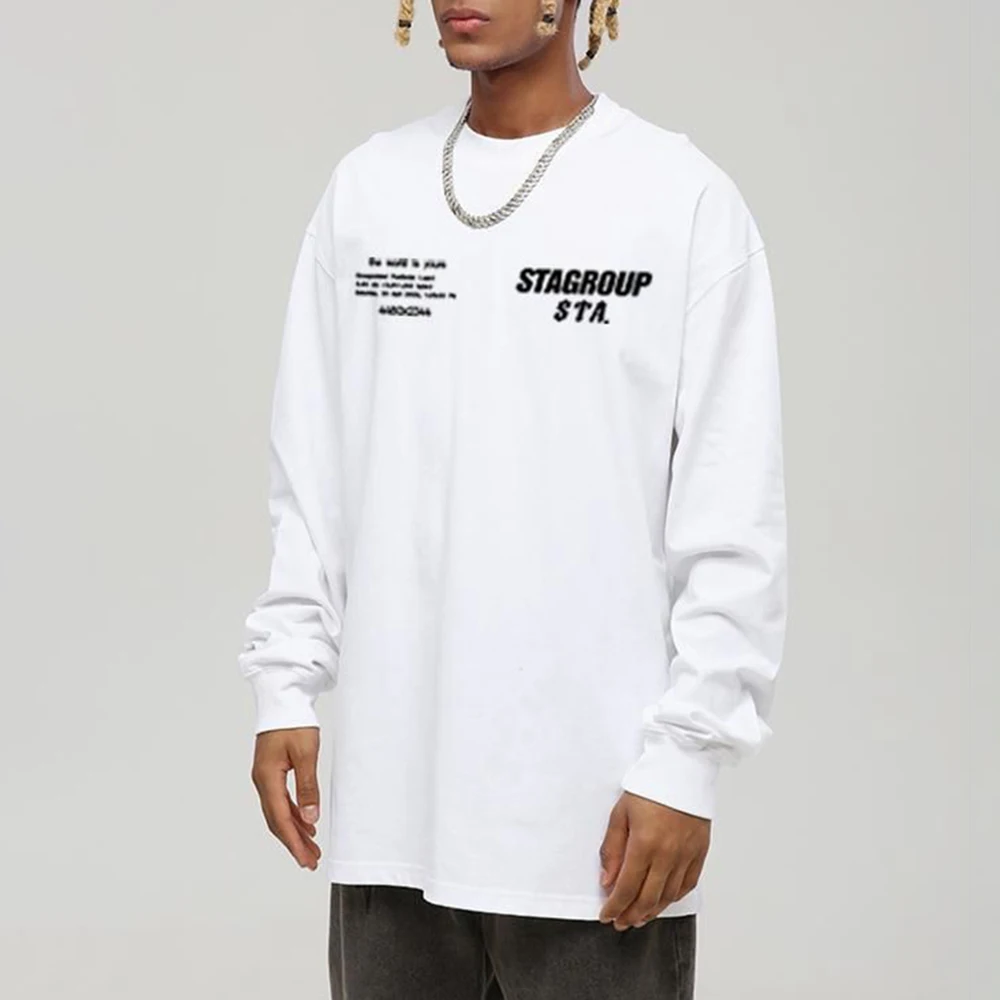 Мужская футболка с длинным рукавом из чистого хлопка в стиле ретро