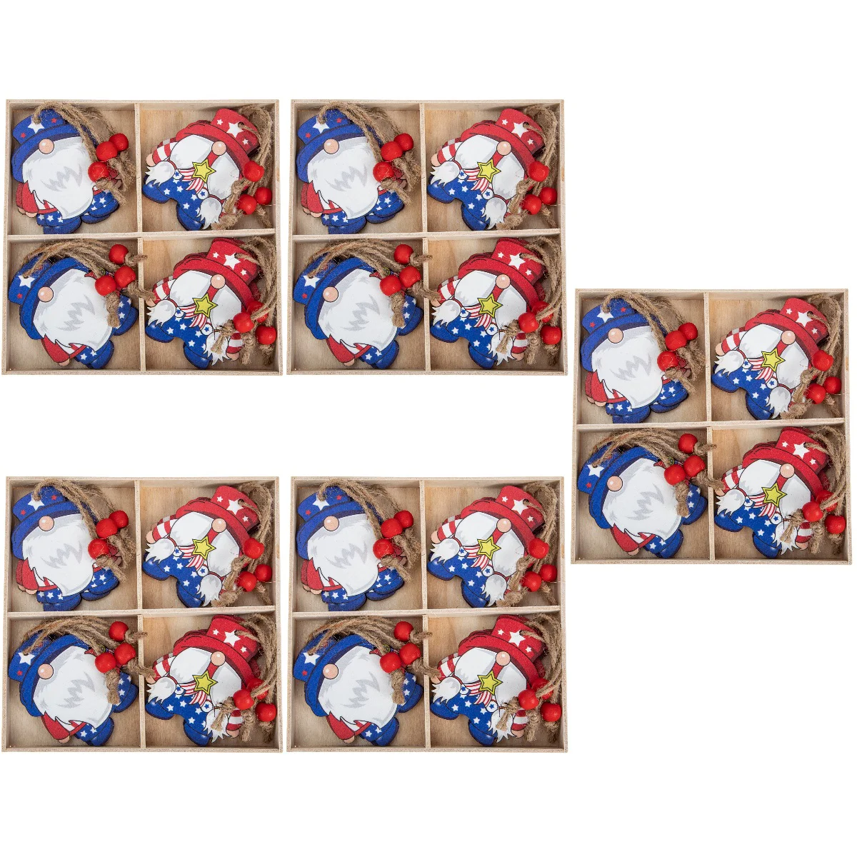 

60 Pcs Wooden Hanging Decors Independence Day Supplies Gnome Design Hanging Decors