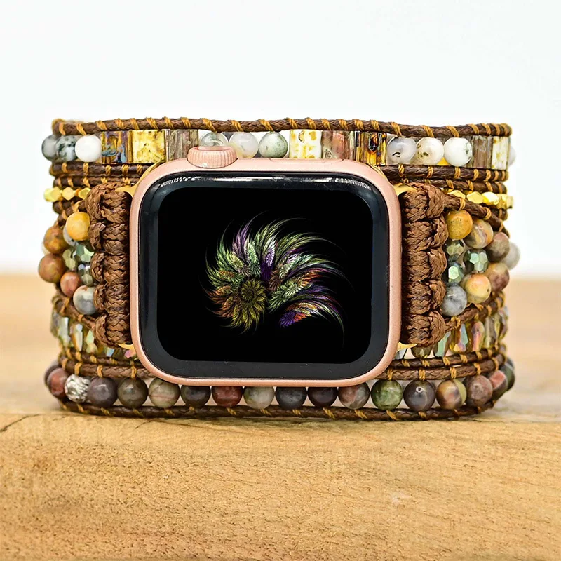 

Ремешок для наручных часов с натуральными камнями для Apple Watch Band Bead Boho 3X Wrap веревочный ремешок для наручных часов Аксессуары для браслета юве...