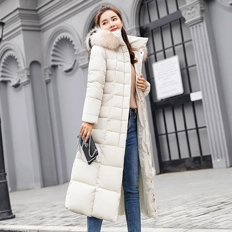 2022 Winter Long Padded Jacket Women's Large Fur Collar Coat Loose Belt Padded Coat Thick Down Padded Jacket