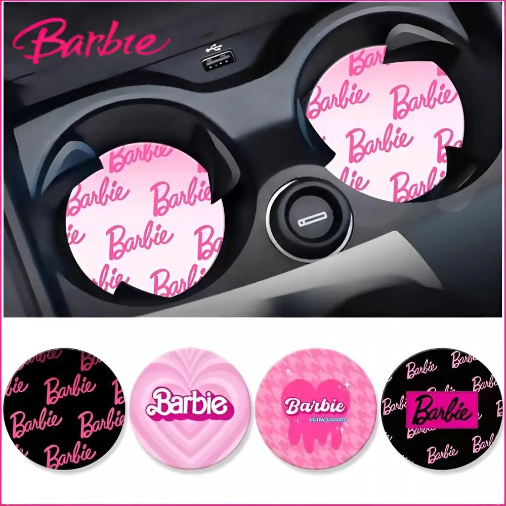 

2023 Miniso Barbie Series Car Coasters Cartoon Fashion Waterproof and Wear-Resistant Water Cup Pad Kawaii Automotive Supplies