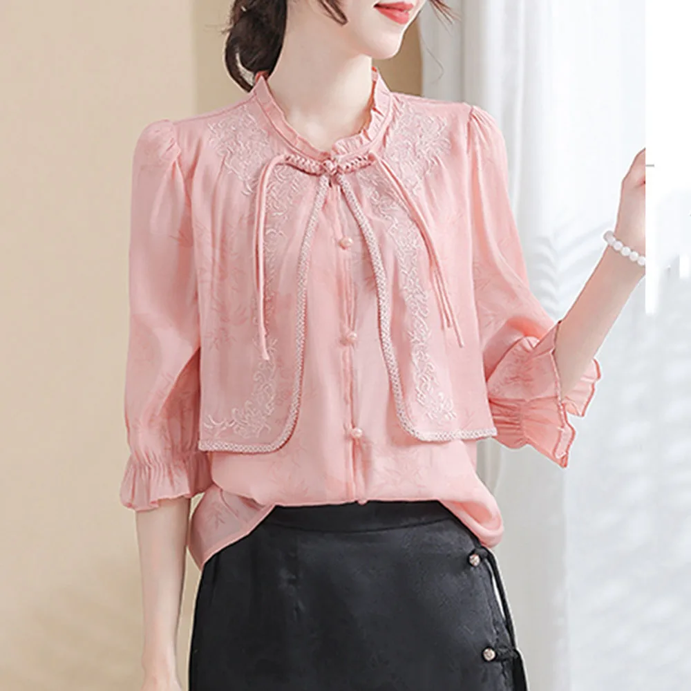 Две стильные рубашки с коротким рукавом для лета женские в западном стиле