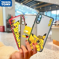 cute cartoon pikachu love for samsung galaxy s22 s21 ultra s20 fe lite s10 s9 s8 plus 5g frosted translucent phone case