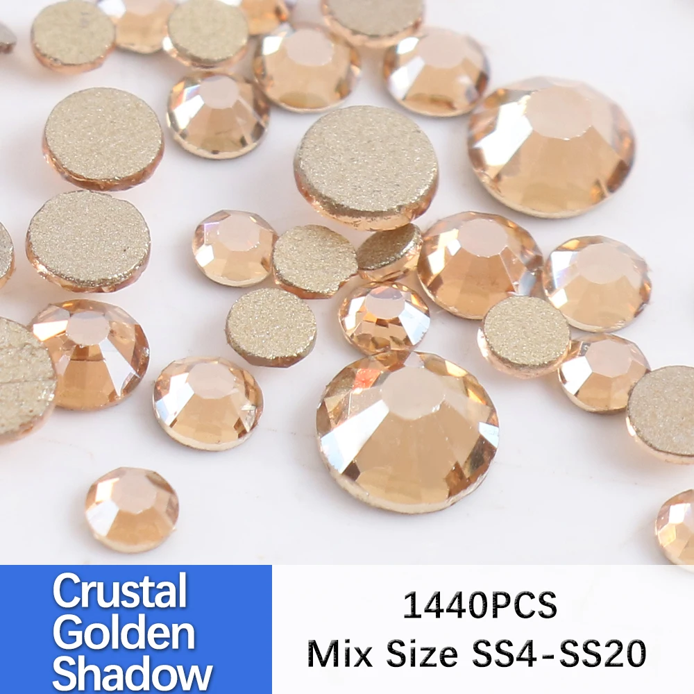 SS4-SS20 Mix Size Clear Crystal Non Hot Fix Gold Flat Back Стразы Украшения DIY Блестящие камни 3D Аксессуары