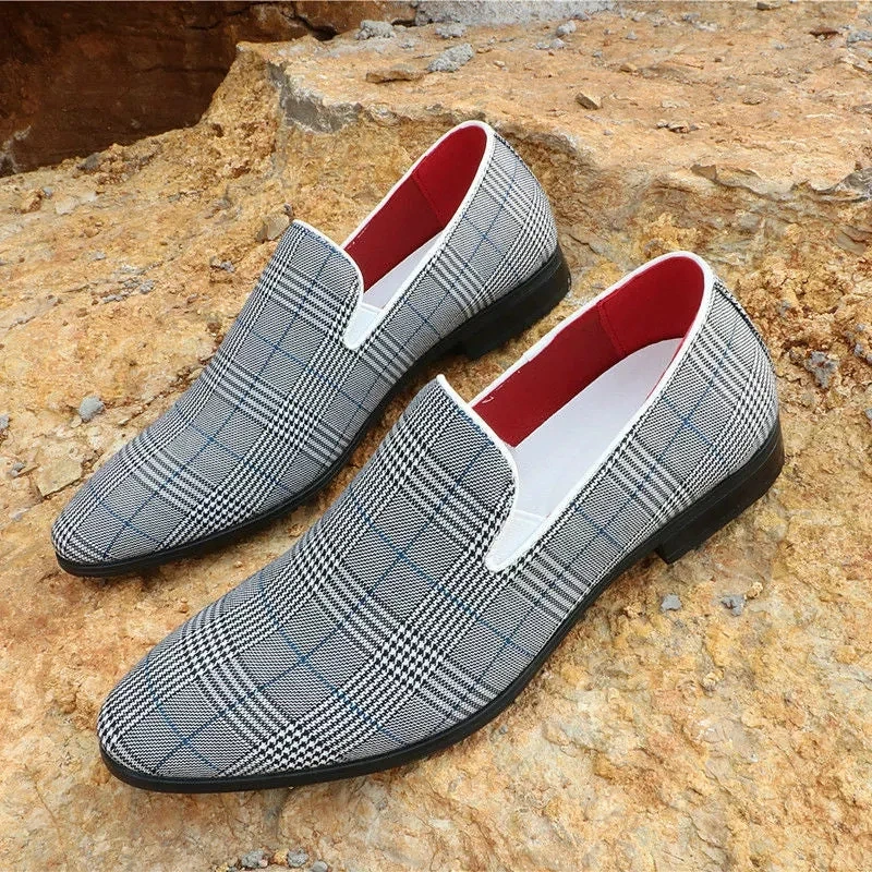 

Лоферы мужские парусиновые, классические модные деловые повседневные простые удобные классические туфли в клетку, без застежки, для улицы, CP246