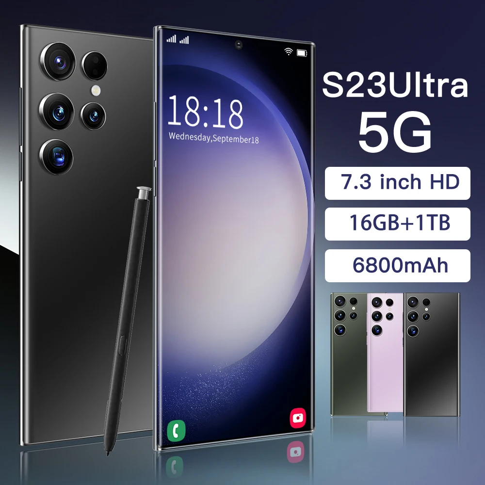 

S23 Ultra 7.3 HD Screen SmartPhone Original 16G+1T 4G 5G Dual Sim Celulares Android Unlocked 6800mAh Cell Phone With a stylus