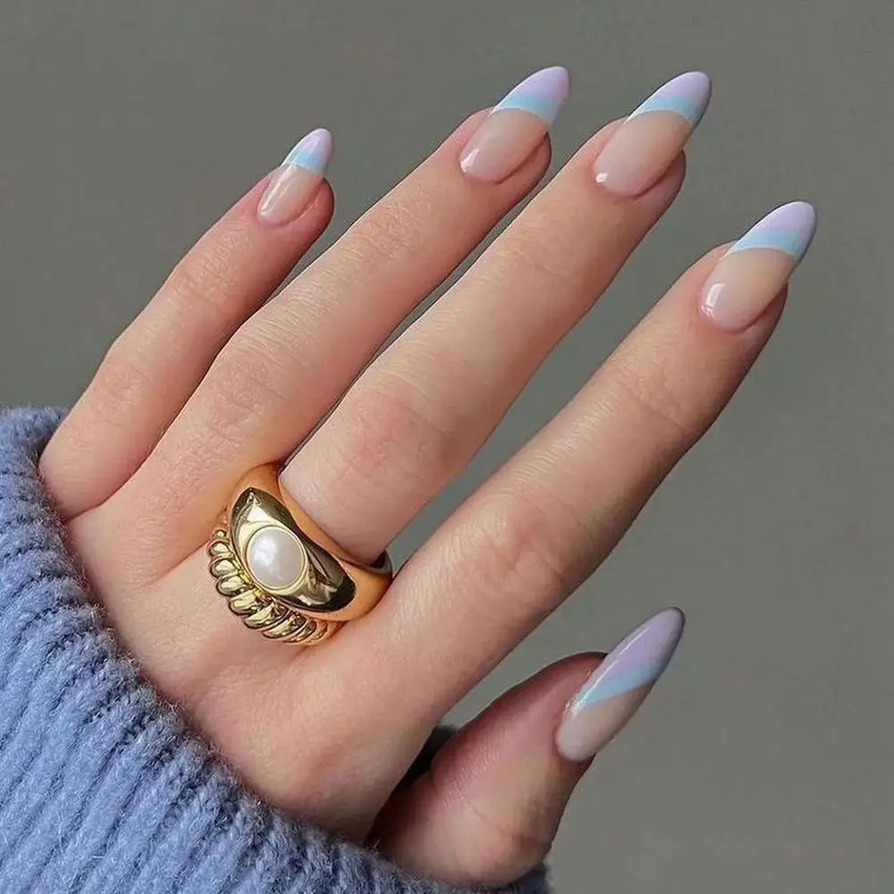 

Press On Nails Full Cover Detachable Artificial Wearable Almond False Nails French Stiletto Fake Nails Nail Tips