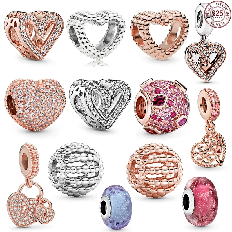 

New 925 Sterling Silver Rose Gold Heart Charm Beads Suitable fit Original Pandora Bracelet Making DIY Exquisite Jewelry Gifts