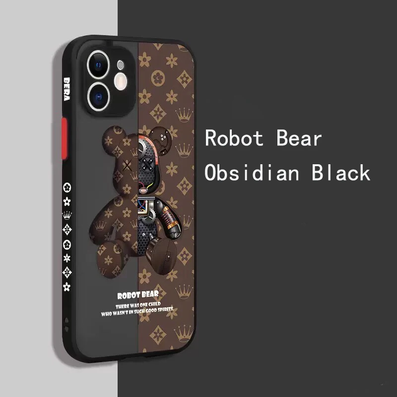 

Light LuxuryTranslucent Cute Bear Scrub Cover for iPhone13 12 Pro Max 11 X XR XS Fashion Pattern Camera Lens Protector Soft Case