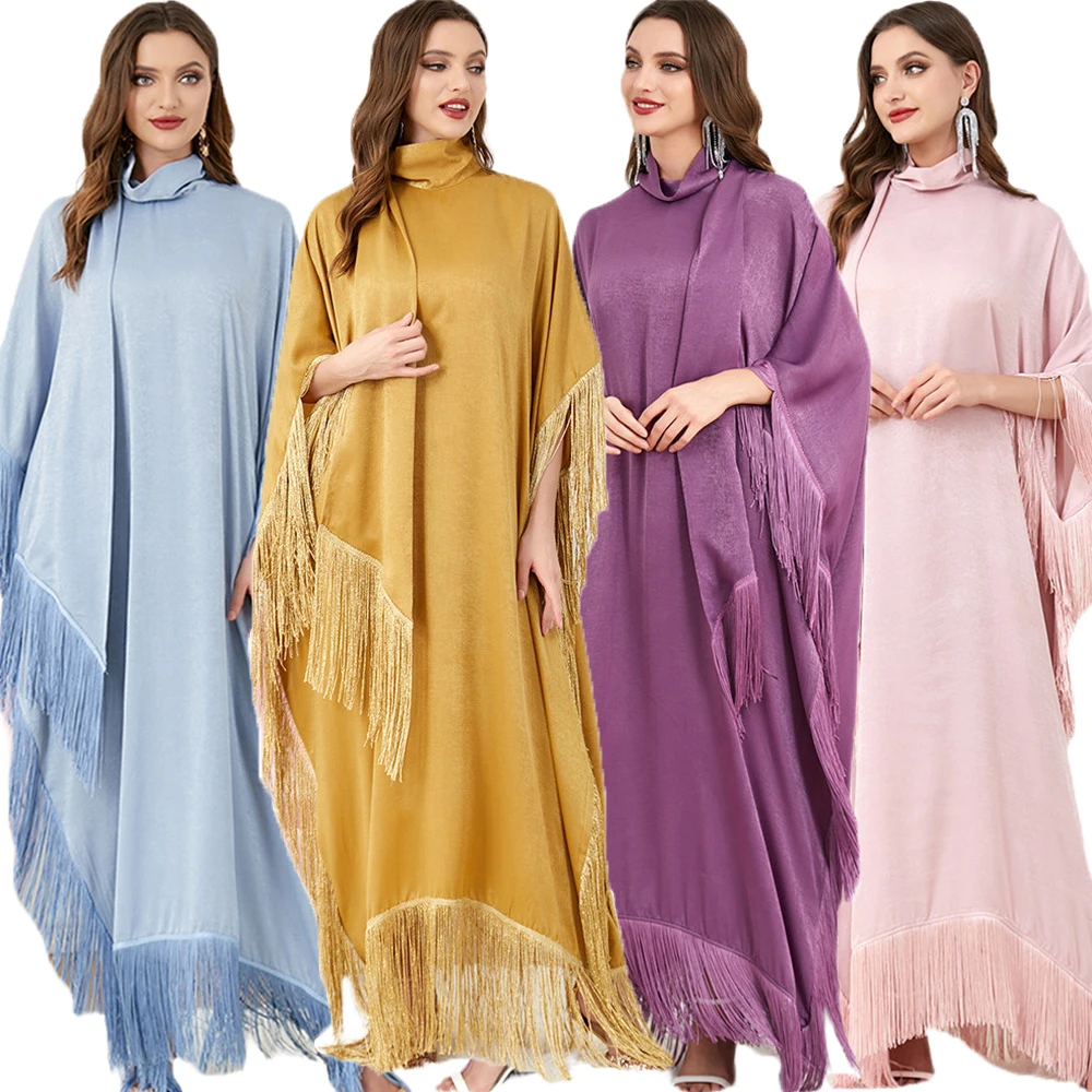 

Eid Mubarak Abaya Moroccan Kaftan Muslim Dress Women Tassel Robe Loose Jilbab Dubai Caftan Ramadan Batwing Sleeve Robe Clothing