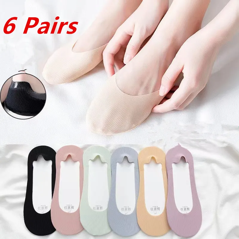 

6pairs Women Invisible Socks Ultra-thin Breathable Solid Color Ladies Sock Slippers Ce Silk Low Cut Boat Sox Chaussettes Sokken