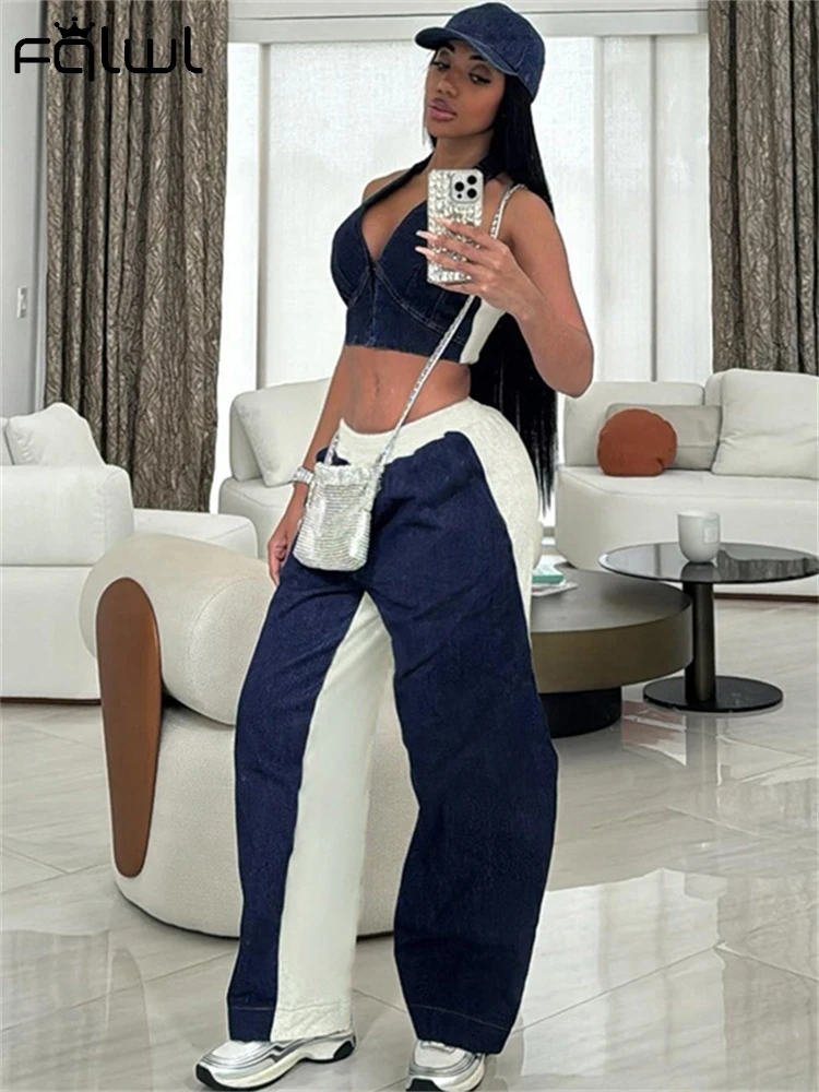 Осенний уличный трендовый джинсовый костюм habmingиз 2 предметов в стиле пэчворк